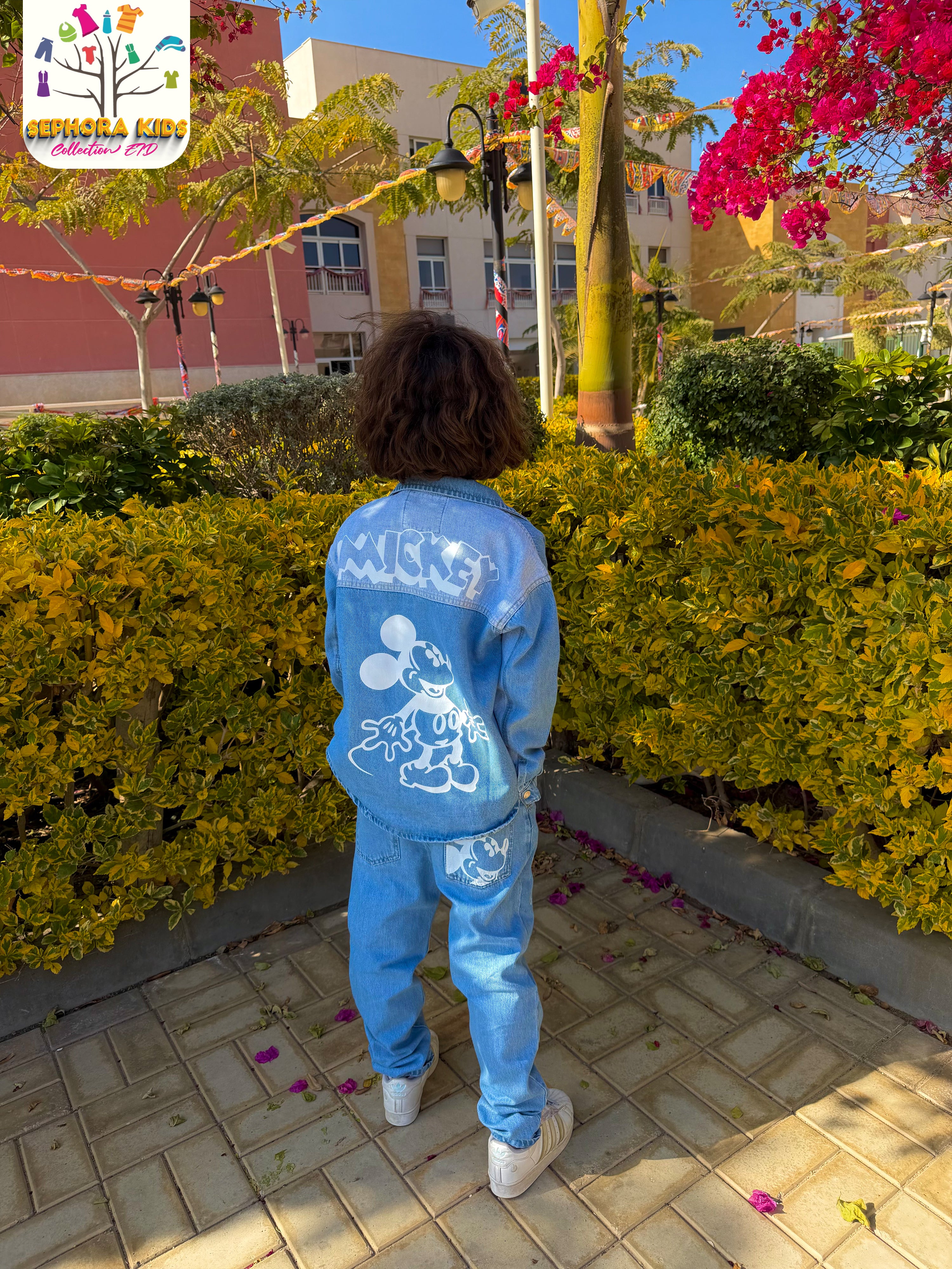 Shirt with a collar and jeans pants       طقم جينز ميكي اولادي