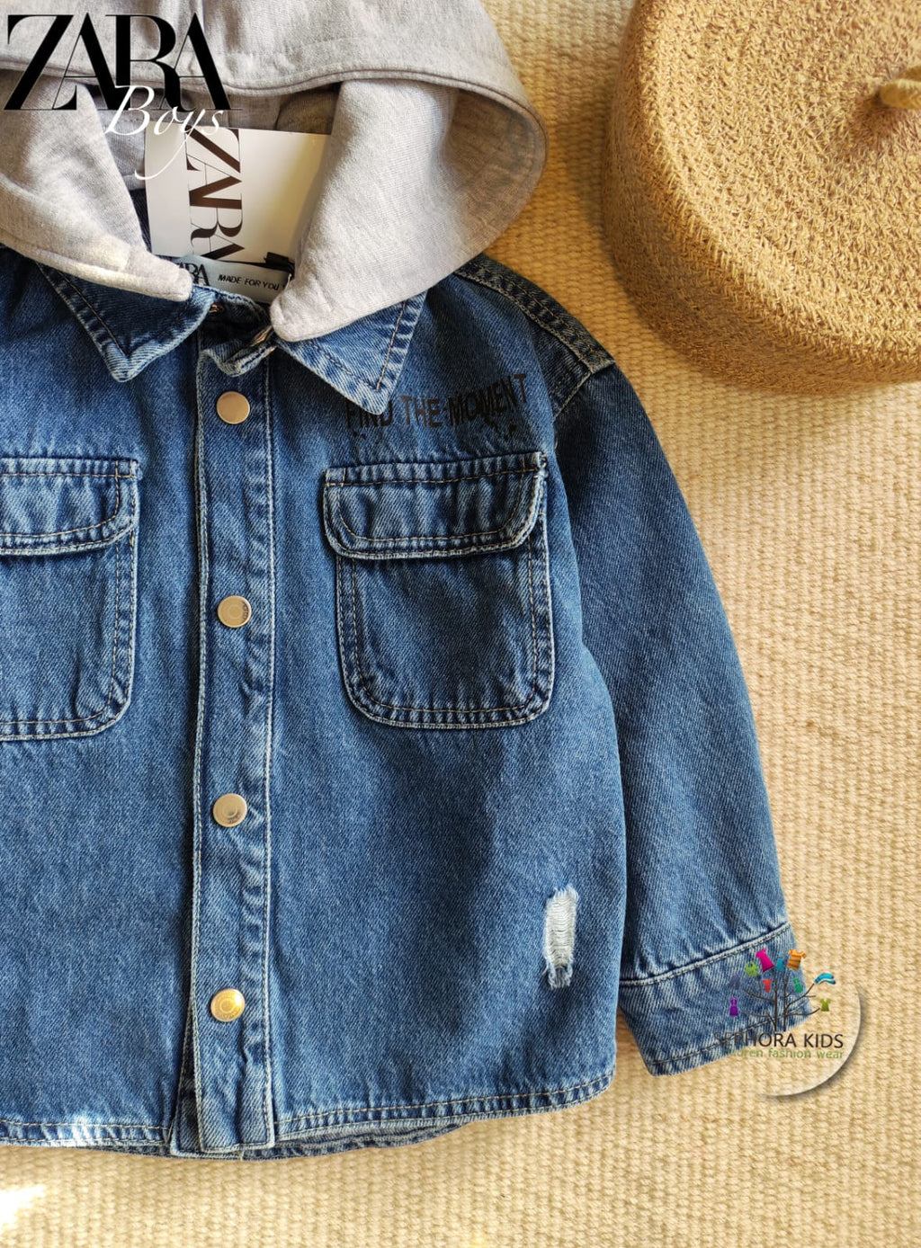 Zara Jacket and denim shirt with a hood   قميص جينز ازوق مع هودي مريح