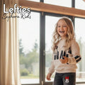 Child in a living room wearing a 'Lefties' outfit with a QR code for 'Sephora Kids'.