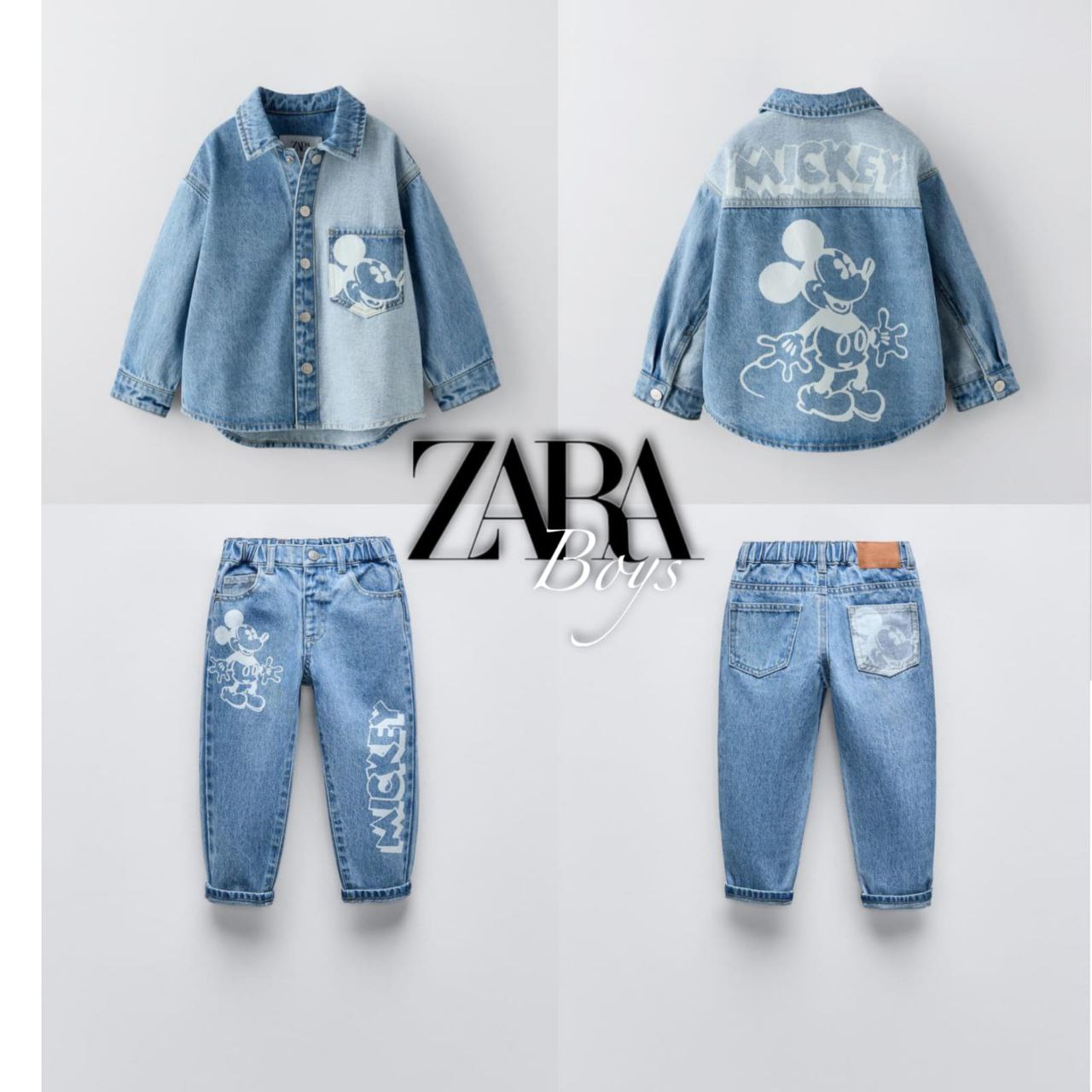 Shirt with a collar and jeans pants       طقم جينز ميكي اولادي
