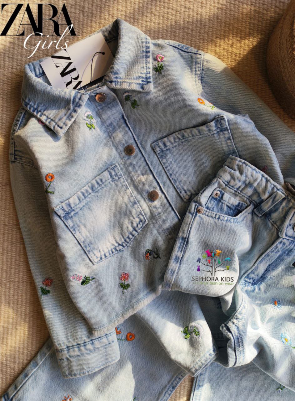 Zara Girls Denim Outfit – Jacket and Pants  طقم جينز زارا للبنات