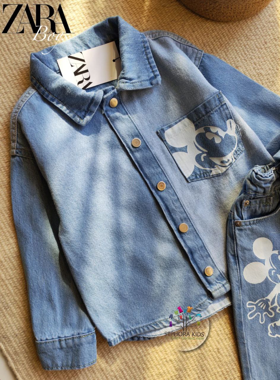 Shirt with a collar and jeans pants       طقم جينز ميكي اولادي
