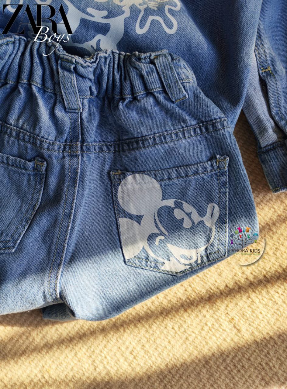 Shirt with a collar and jeans pants       طقم جينز ميكي اولادي