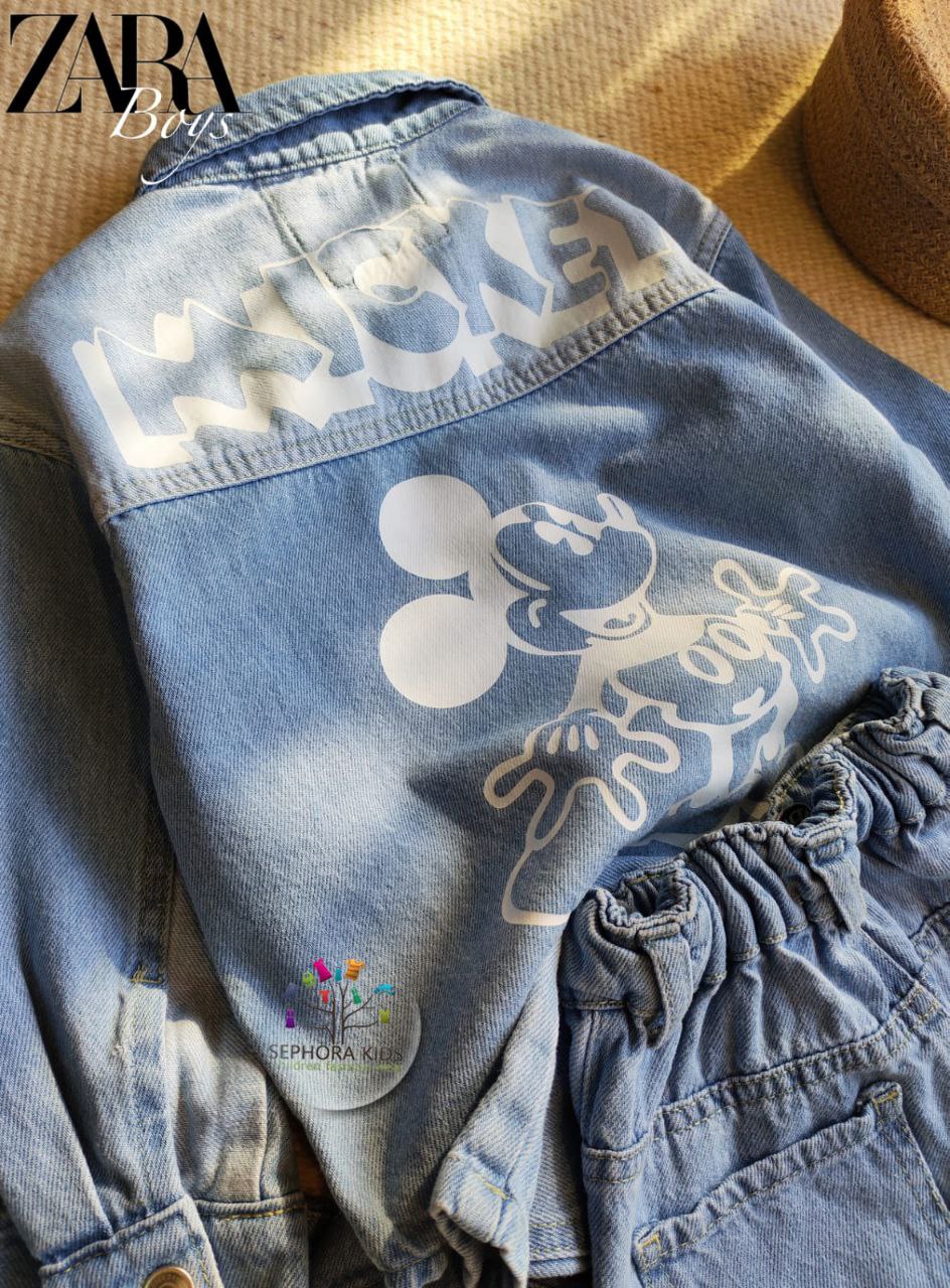 Shirt with a collar and jeans pants       طقم جينز ميكي اولادي