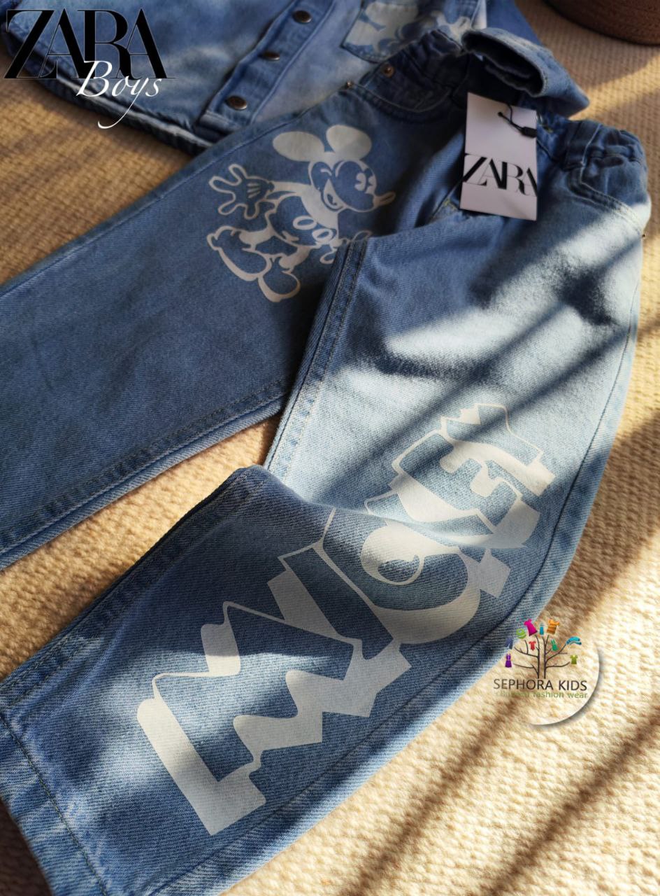 Shirt with a collar and jeans pants       طقم جينز ميكي اولادي