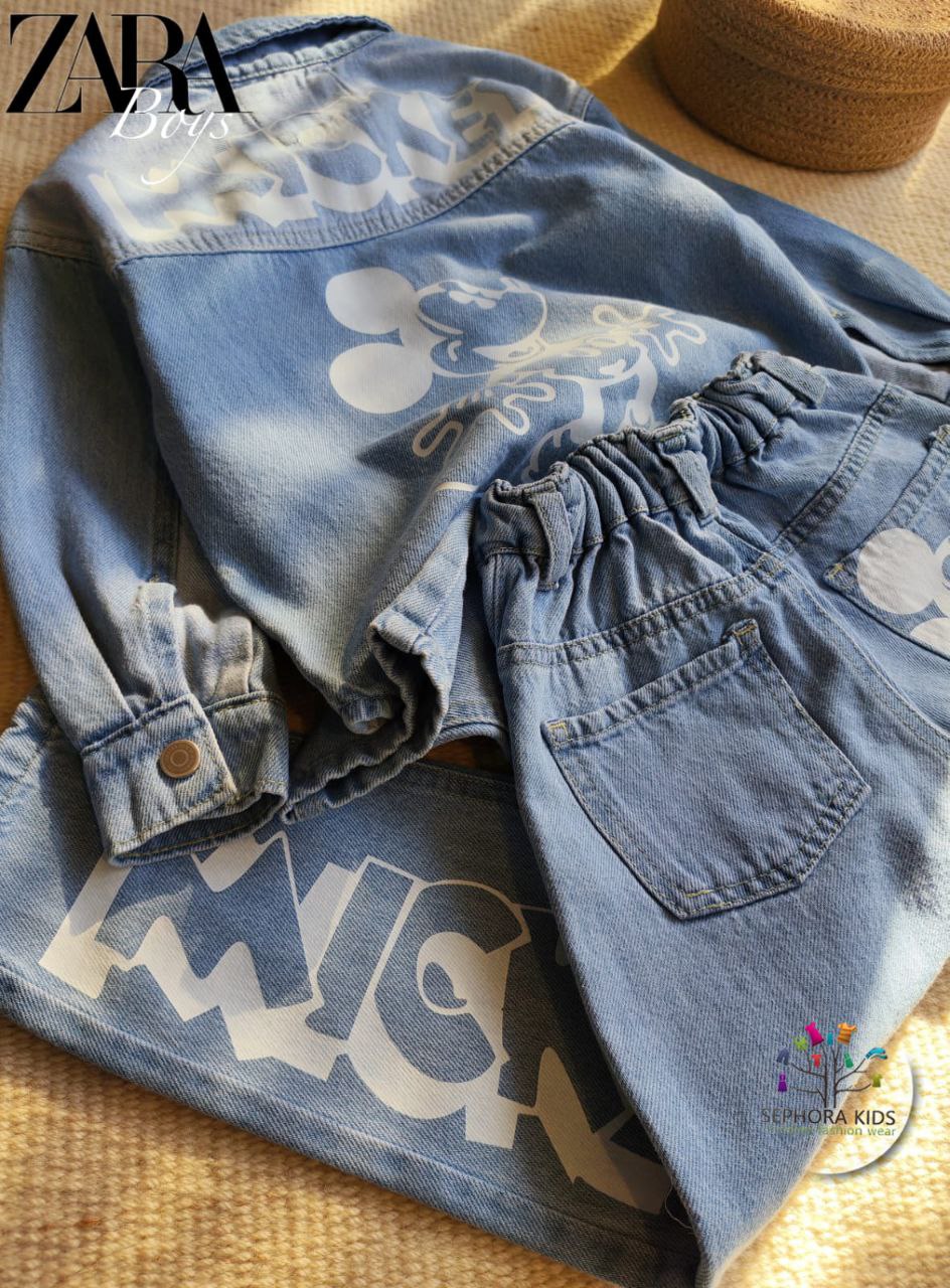 Shirt with a collar and jeans pants       طقم جينز ميكي اولادي