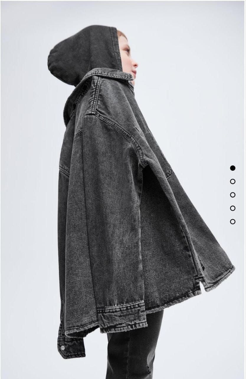 Zara Jacket and Black denim shirt with a hood   قميص جينز أسود مزود بغطاء رأس مريح