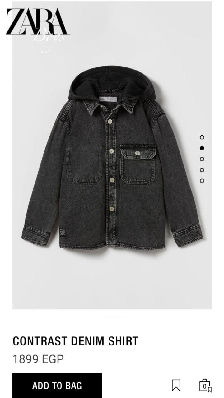 Zara Jacket and Black denim shirt with a hood   قميص جينز أسود مزود بغطاء رأس مريح