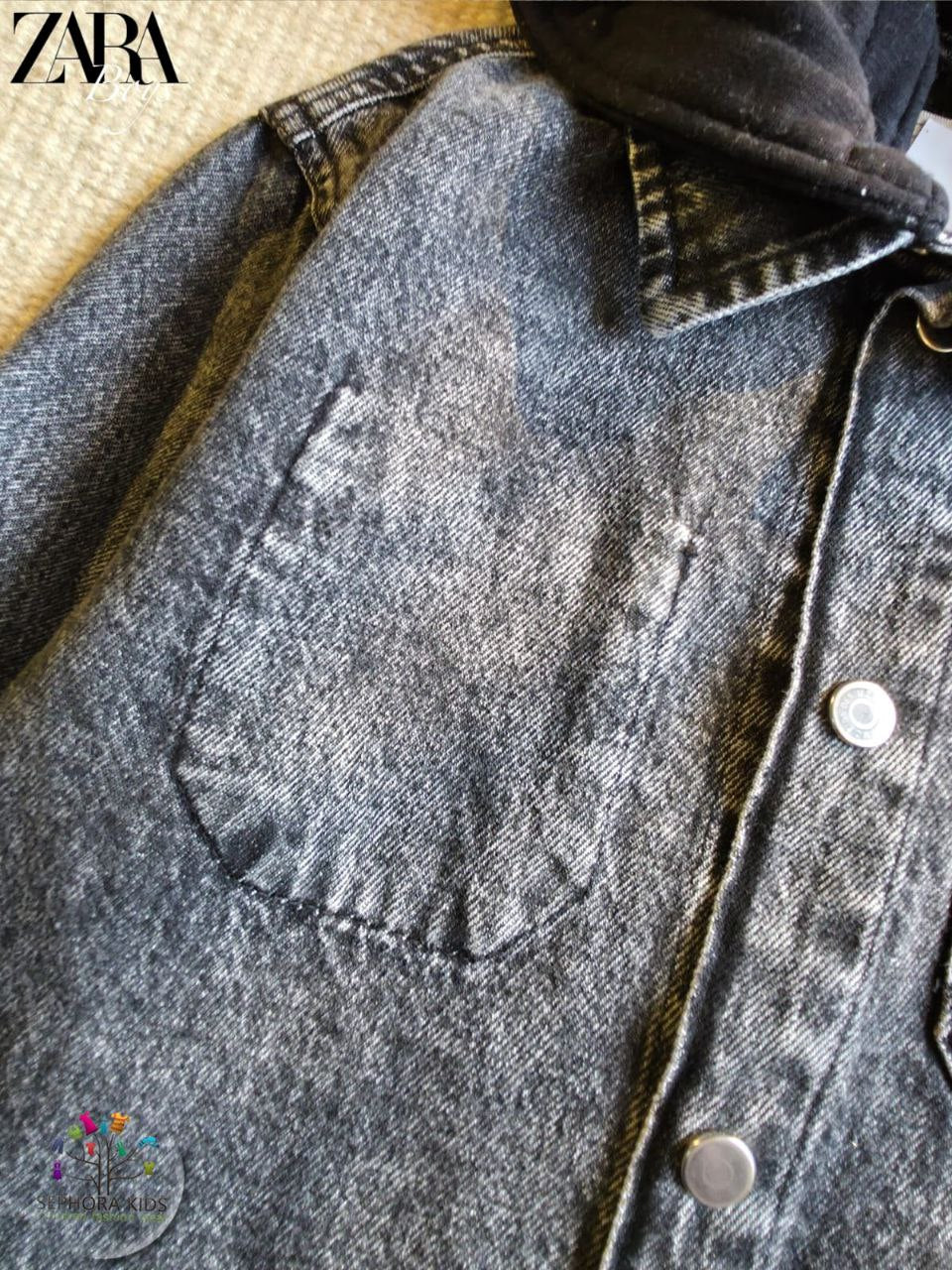 Zara Jacket and Black denim shirt with a hood   قميص جينز أسود مزود بغطاء رأس مريح